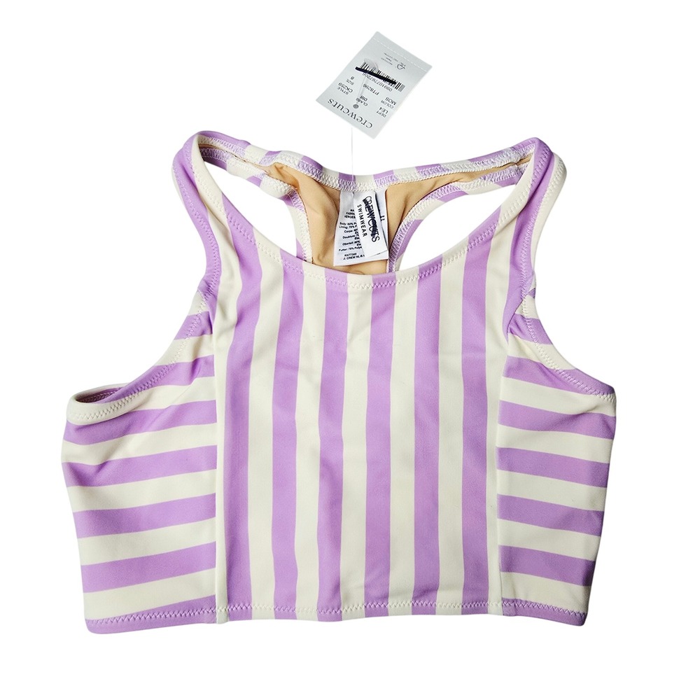 Crewcuts by J. Crew NWT Striped Racerback Swim Top Kids Size 8 Purple White